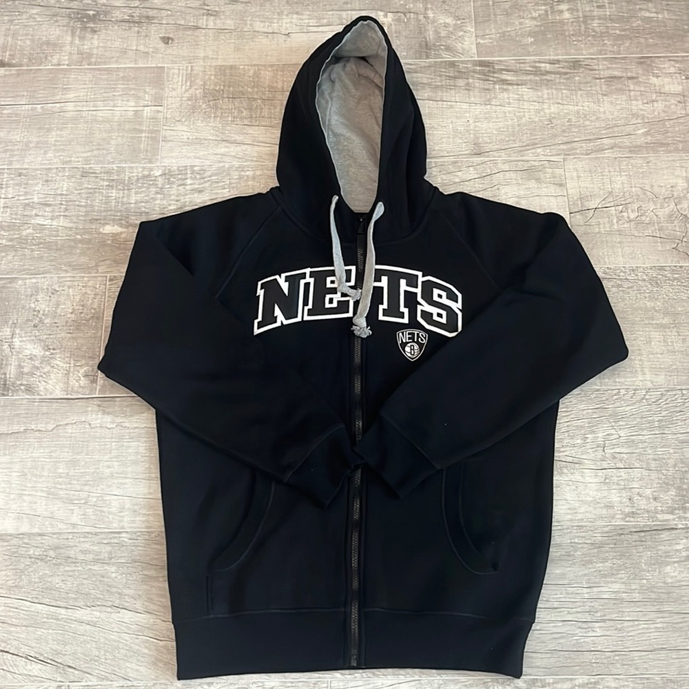 Brooklyn Nets Sweater Zip Up Hoodie Size L Antigua Tag Color: Black RN‎ 60999